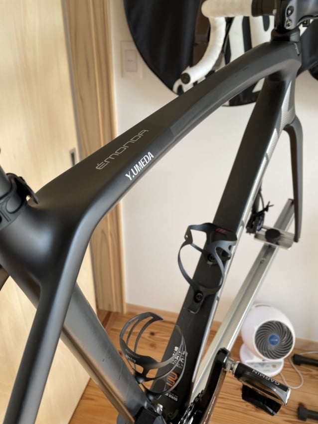 ロードバイクのフレームに貼られたカッティングシート 拡大