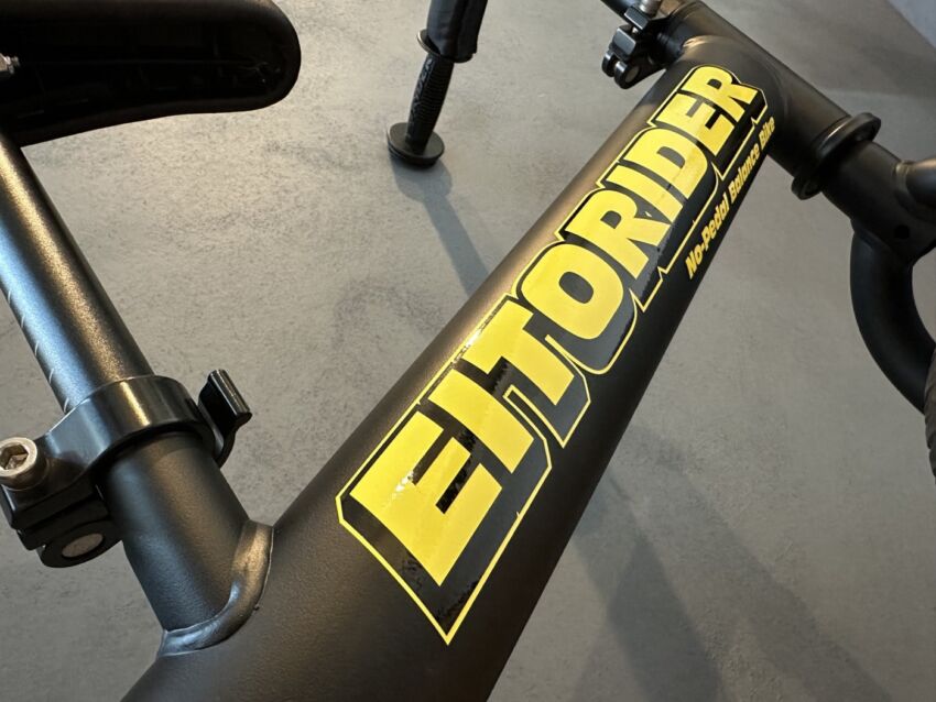 ストライダーに貼られた2色仕様のカッティングシート 拡大2