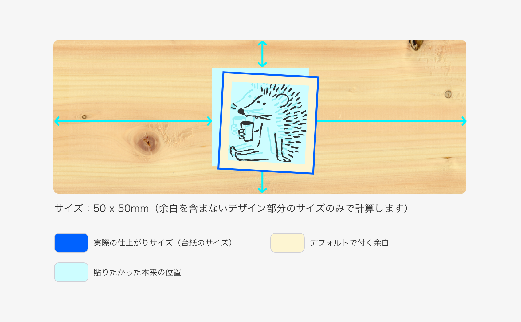2. 仕上がりサイズを指定しない場合、予め位置にテープで留めても完全に上下左右中央に貼るのは難しい