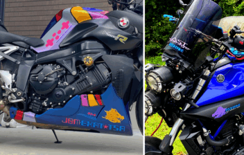 バイクのアンダーカウルと風防、タンクにカラフルなカッティングステッカー！